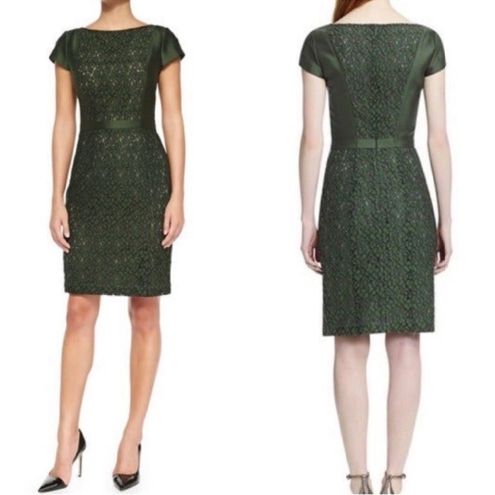 Tory Burch Mariana Satin Jacquard Green Sheath Dress Women’s Sz 2